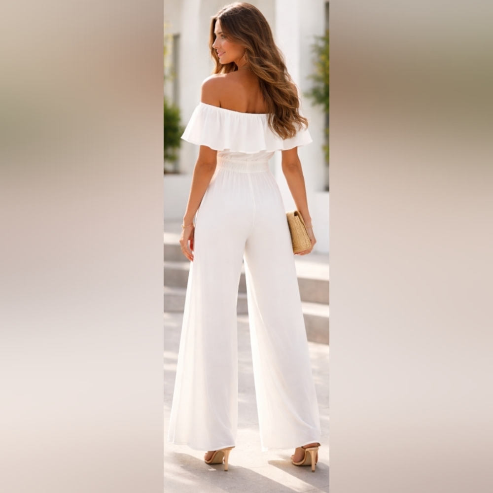 Hybrid & Company Off-Shoulder White Jumpsuit